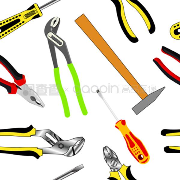 建筑用手工工具的無縫背景 五金工具的時代演變與應用